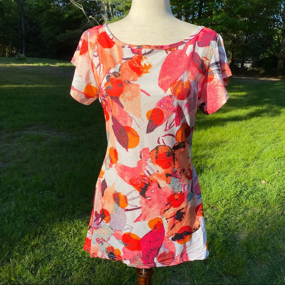 LILY BY FIRMIANA TOP TUNIC WHITE ORANGE FLORAL Size S